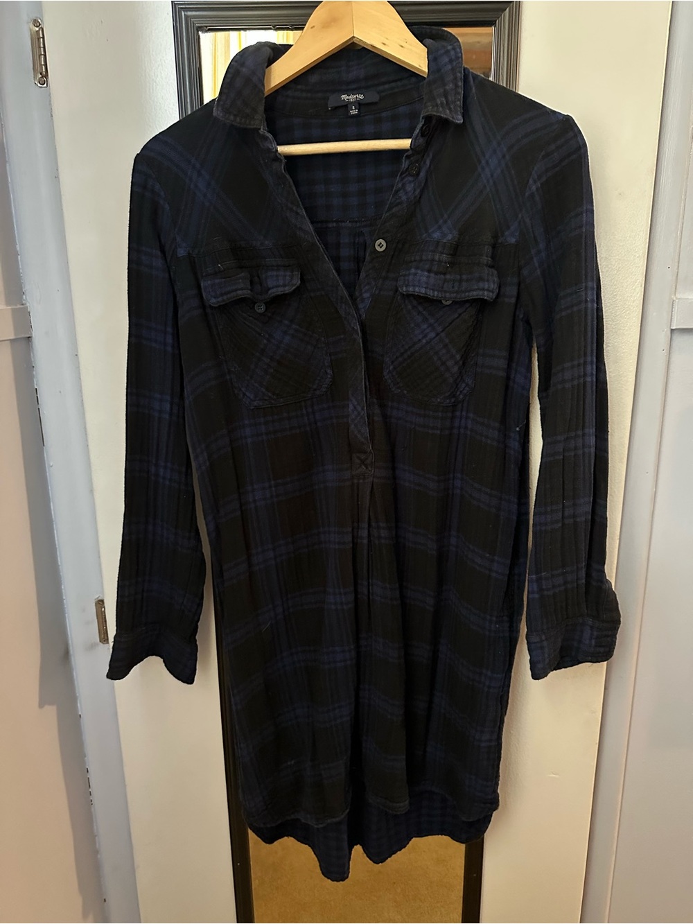 Madewell black & blue flannel shirt dress